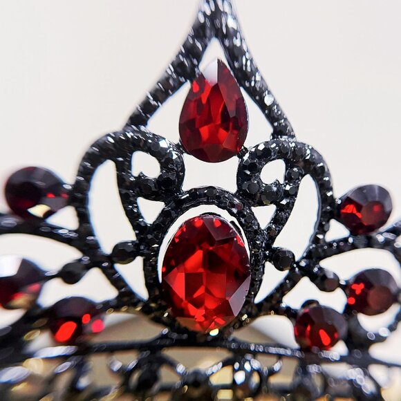 Ruby Crystal Tiara, Black Crown, Princess Tiara, Goth Headband, Red Stone Crown main image 4